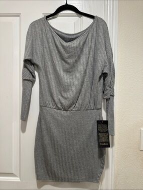 bebe Light Gray Ribbed Long Sleeve Sheath Dress